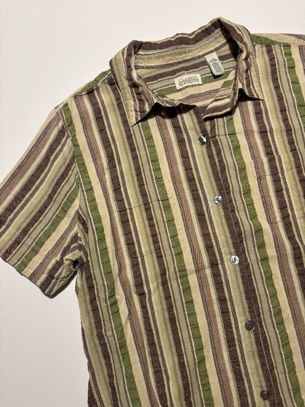 Classic Elements Green & Brown Earth Tone Granola Cotton Button Up